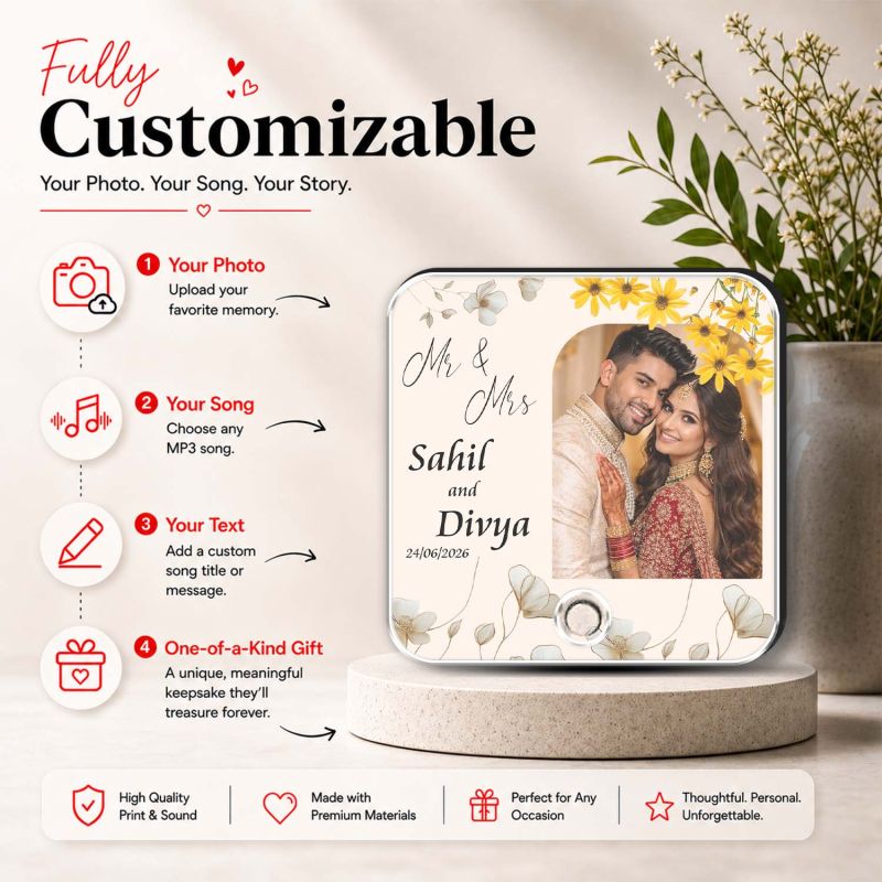 Personalized Musical Fridge Magnet with Photo & Custom Song | Romantic Couple Gift for Husband Wife, Boyfriend Girlfriend Anniversary, Wedding Keepsake Gift for Mr & Mrs